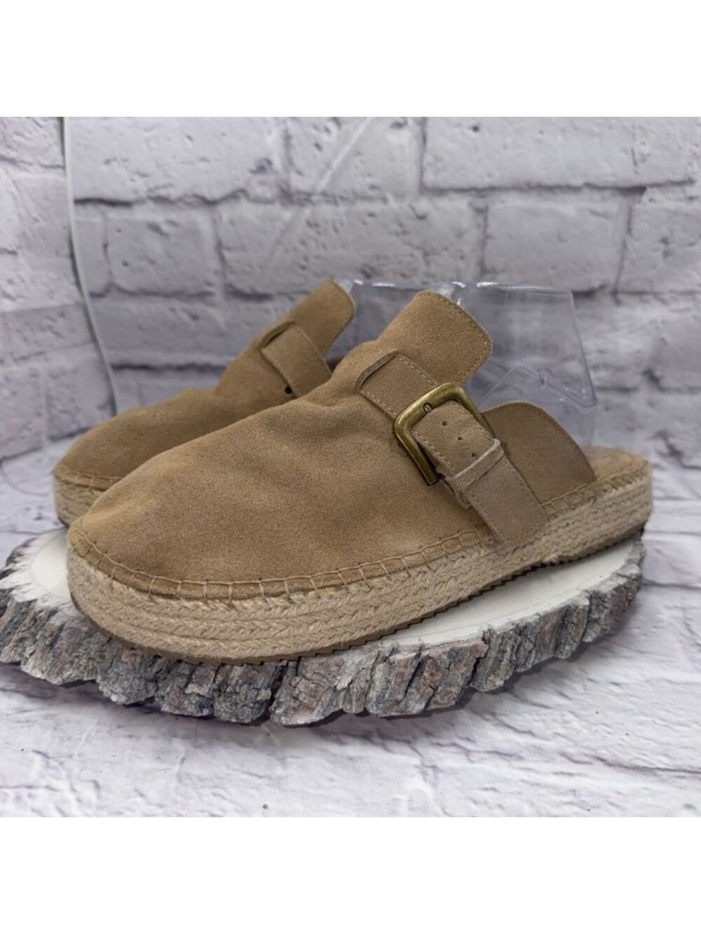 New Haute Hippie Aria 100% Suede Buckle Espadrille Mule Clogs Women's Size 9.5
